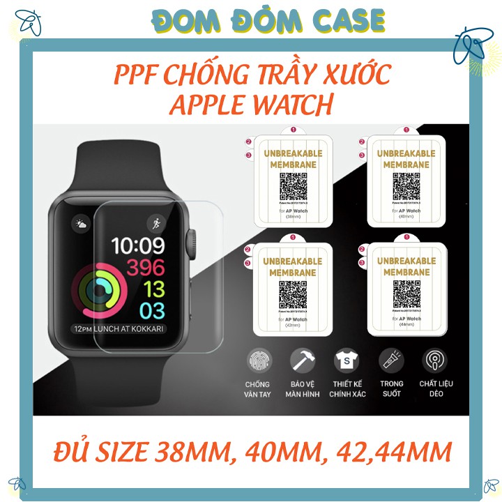 Miếng dán dẻo skin PPF tự phục hồi trầy xước cho Apple Watch size 38 40 42 44mm