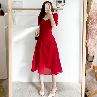 Đầm Dáng Xòe ⚡️FREESHIP⚡️ Cổ Tim Dây Rút Eo