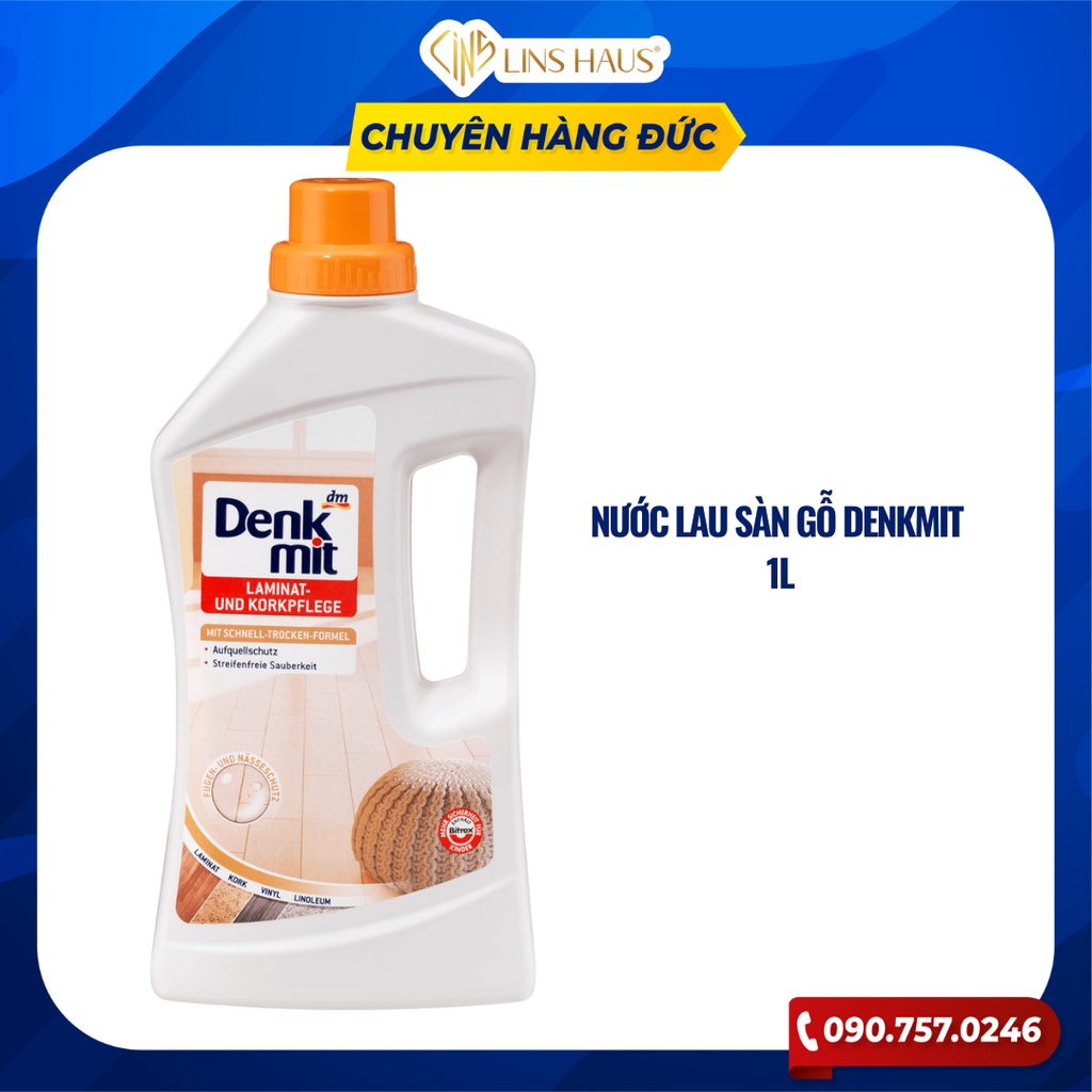 Nước lau sàn dành cho sàn gỗ Denkmit chai 1L - hương thơm dịu nhẹ