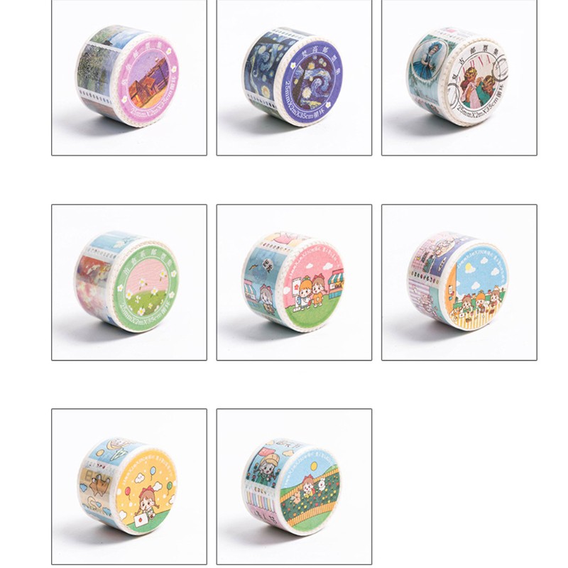 Cuộn Băng Dính Washi Tape In Hình Phong Cách Retro Dùng Trang Trí Nhật Ký