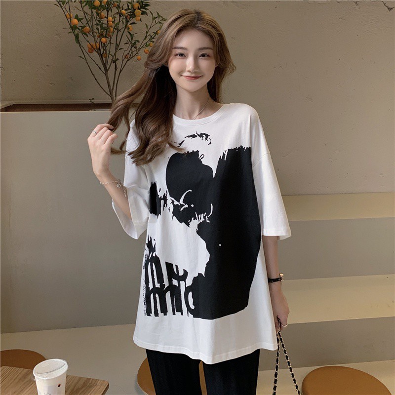 SUXI Áo Thun Ngắn Tay In Hình Cá Tính Thời Trang Mùa Hè Hàn Quốc