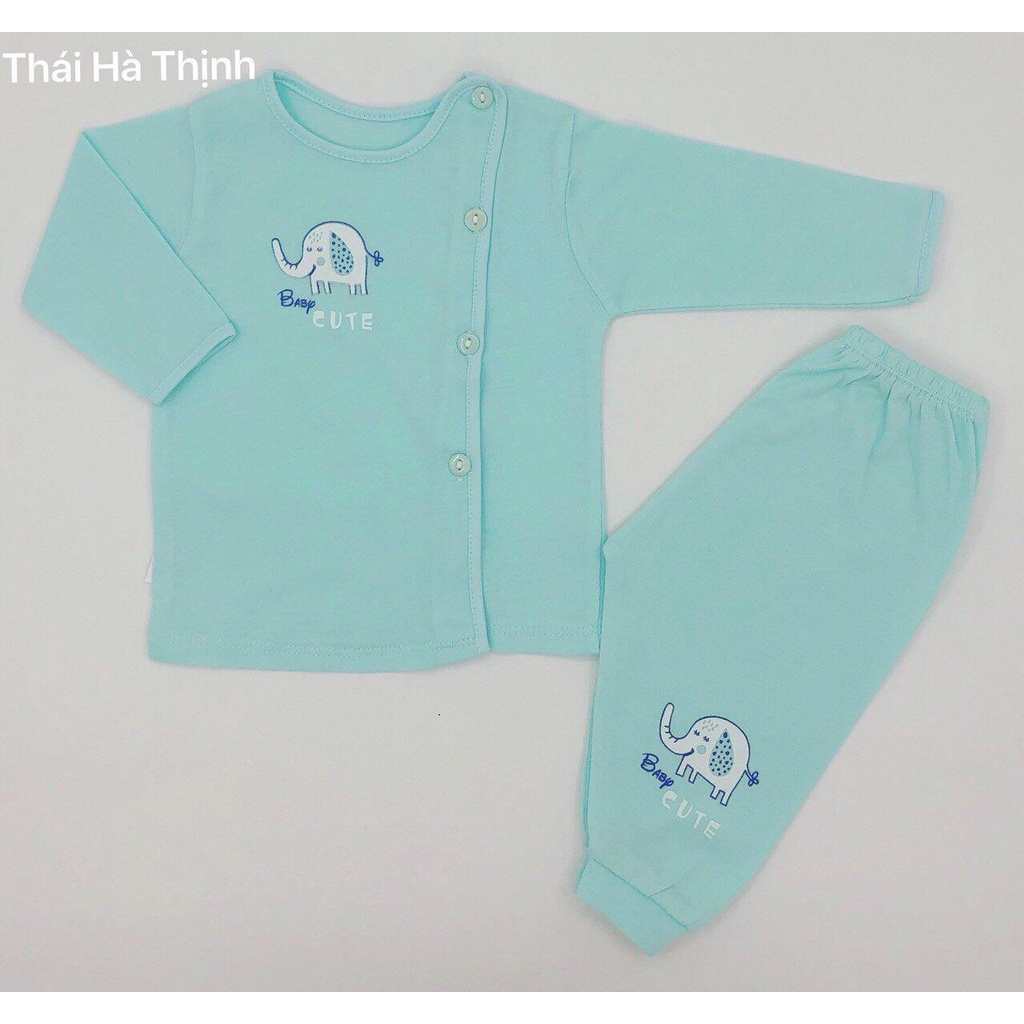 Bộ sơ sinh cúc lệch dài tay cotton cho bé trai gái hàng công ty Thái Hà Thịnh cao cấp