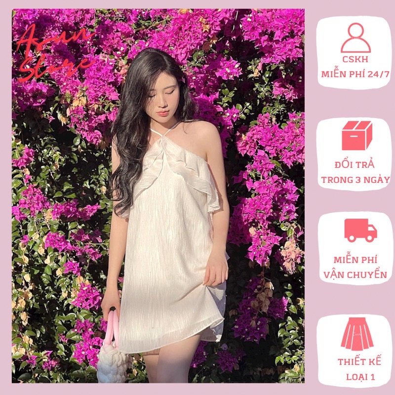 Váy cổ yếm 💋Clip + ảnh thật💋váy dáng xoè chất tơ lụa