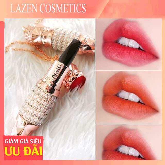 SON KIM CƯƠNG 3 MÀU , SON LÌ MỊN, LÂU TRÔI, 1 CÂY SON 3 MÀU HOT Trend ĐỎ, ĐỎ CAM, ĐỎ HỒNG- LAZENCOSMETICS