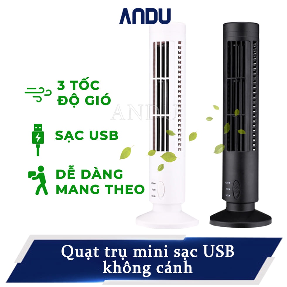 Quạt Trụ mini thẳng đứng chân cắm USB, Quạt không cánh để bàn quay các góc rộng