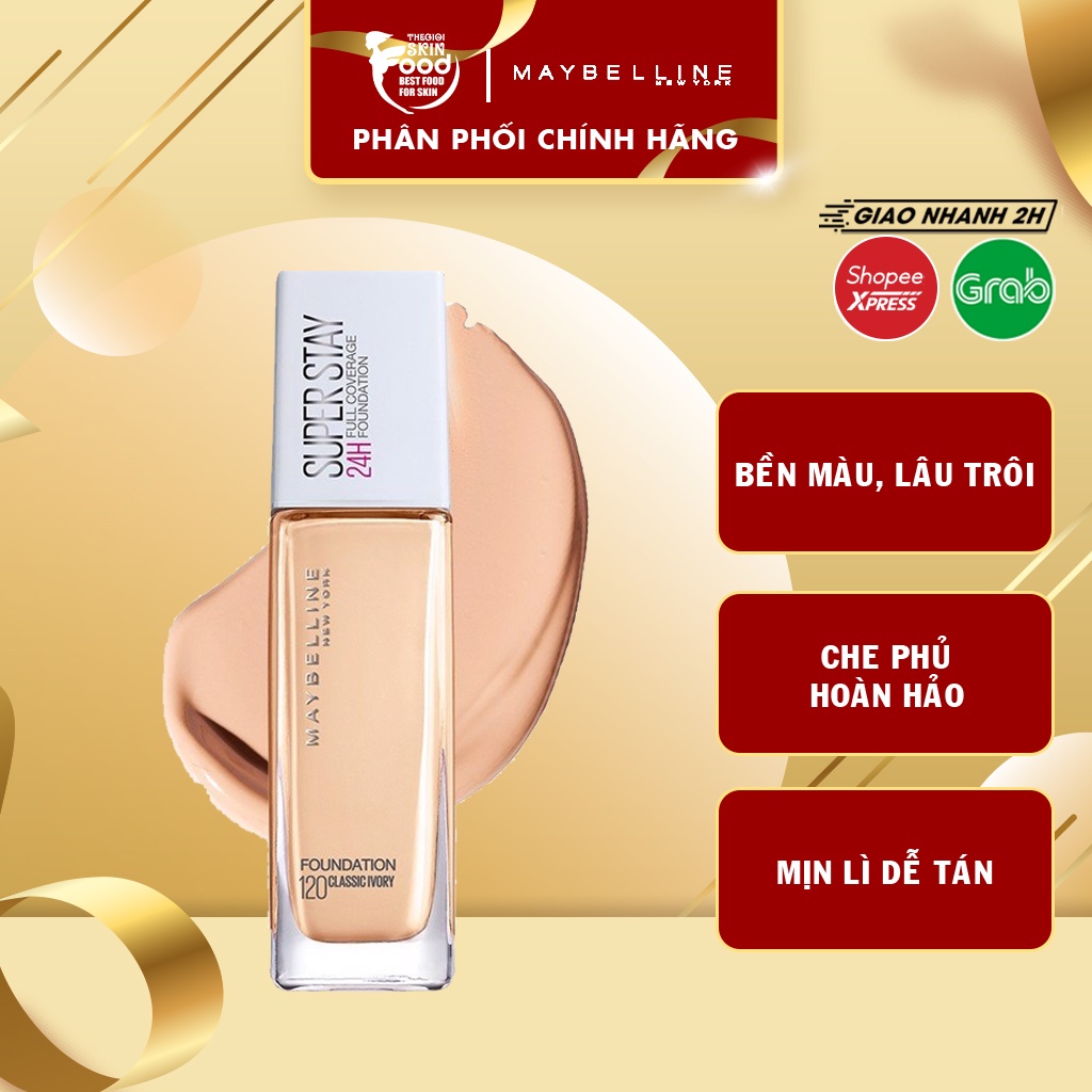 Kem nền che phủ hoàn hảo, bền màu, lâu trôi 24 giờ Maybelline Super Stay 24H Full Coverage Foundation 30ml