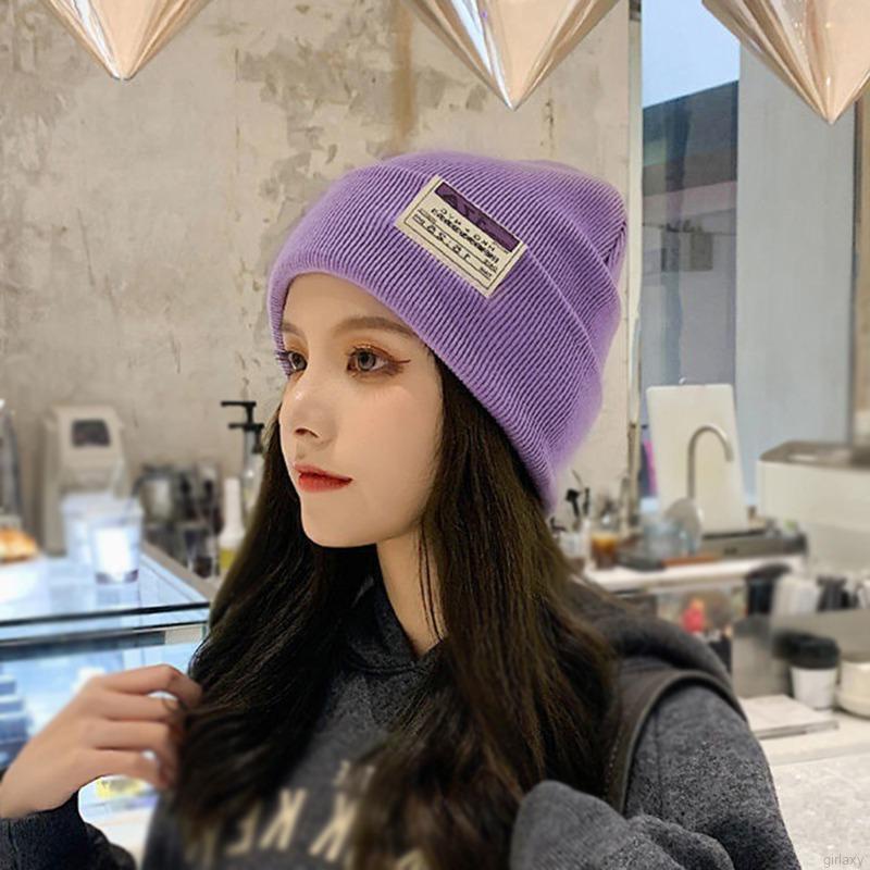 Mũ beanie dệt kim unisex thêu miếng vá họa tiết chữ phong cách Hàn Quốc