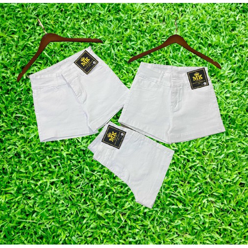 Quần Sọt Jean Nữ Co Giãn Màu Trắng Mẫu Trơn  Lưng Cao 2 Nút