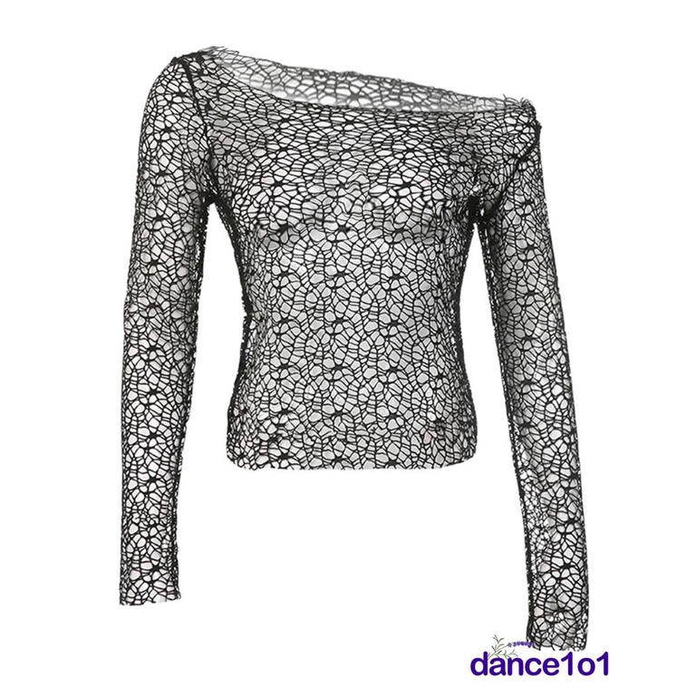 Áo Trễ Vai Tay Dài Xuyên Thấu Cho Nữ Nhảy 1O1-