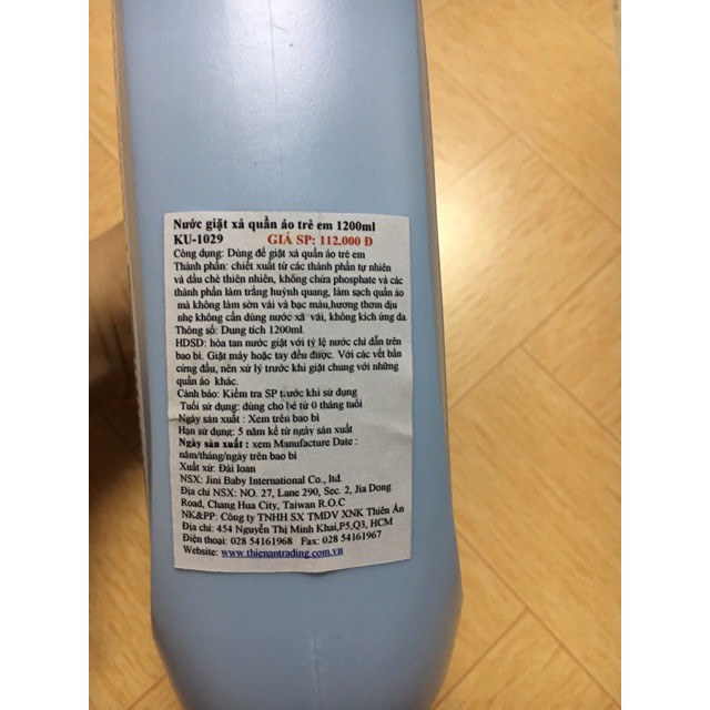 Nước giặt quần áo em bé Ku1090 (chai 1200ml)