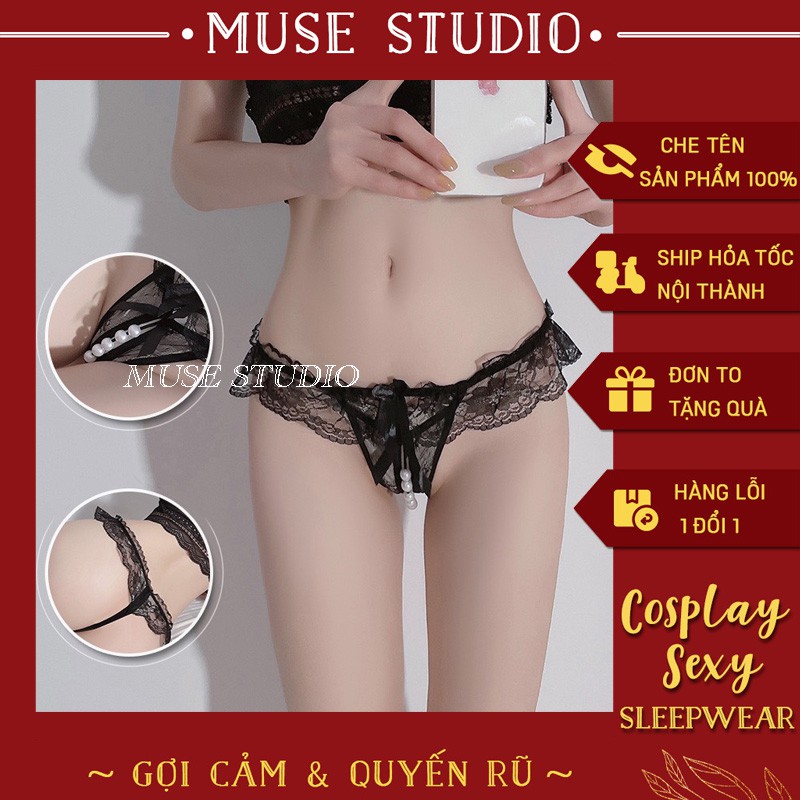 Đồ lót sexy - Quần lót lọt khe phối voan đính hạt