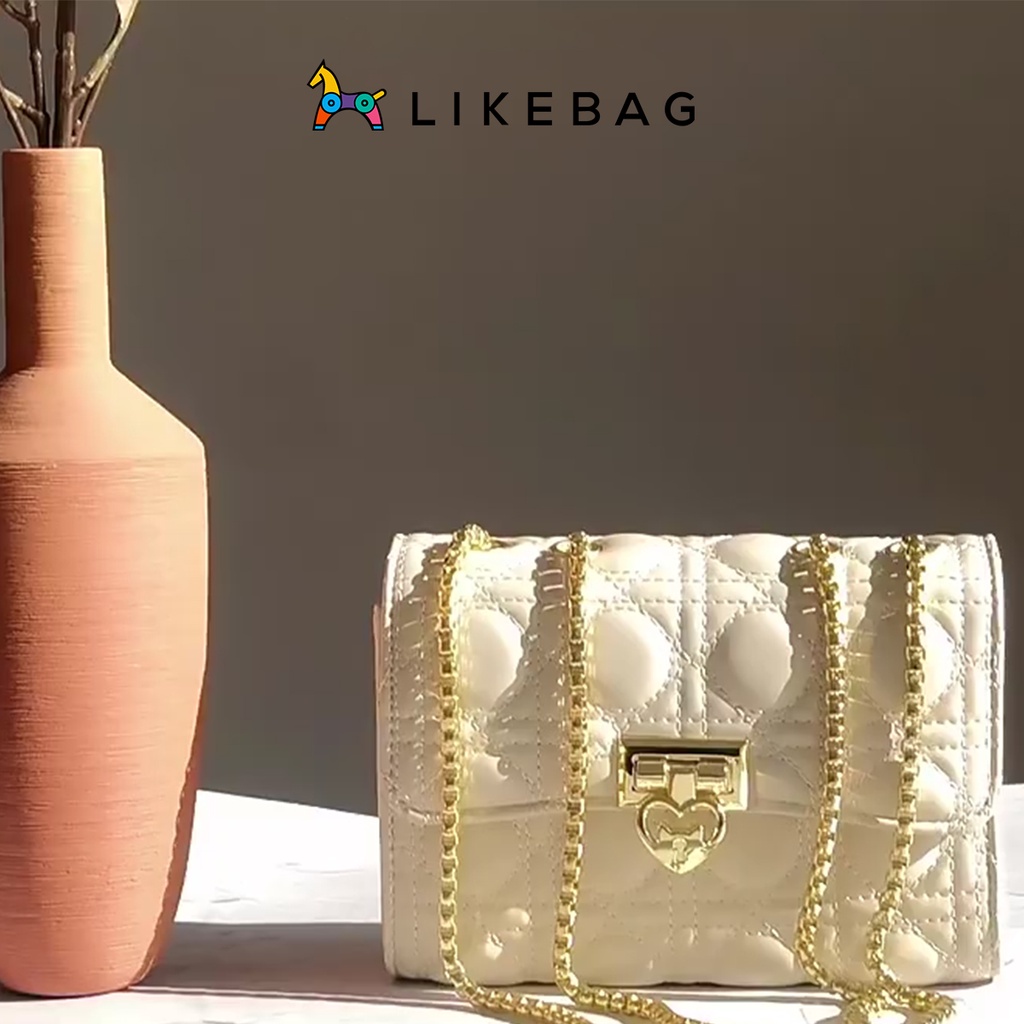 Túi đeo chéo, kẹp nách thời trang LIKEBAG vân nổi phối quai xích độc lạ CJ014 - LIBAGI