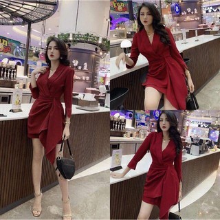 🔥🔥 S05 Đầm BigSize dáng suông bèo eo cổ vest màu đỏ