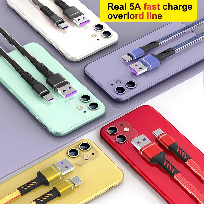Dây Cáp Sạc Nhanh 5a 1m Cổng Usb Type-c Bằng Denim Bện Vải Denim Cho Điện Thoại Android Loại c