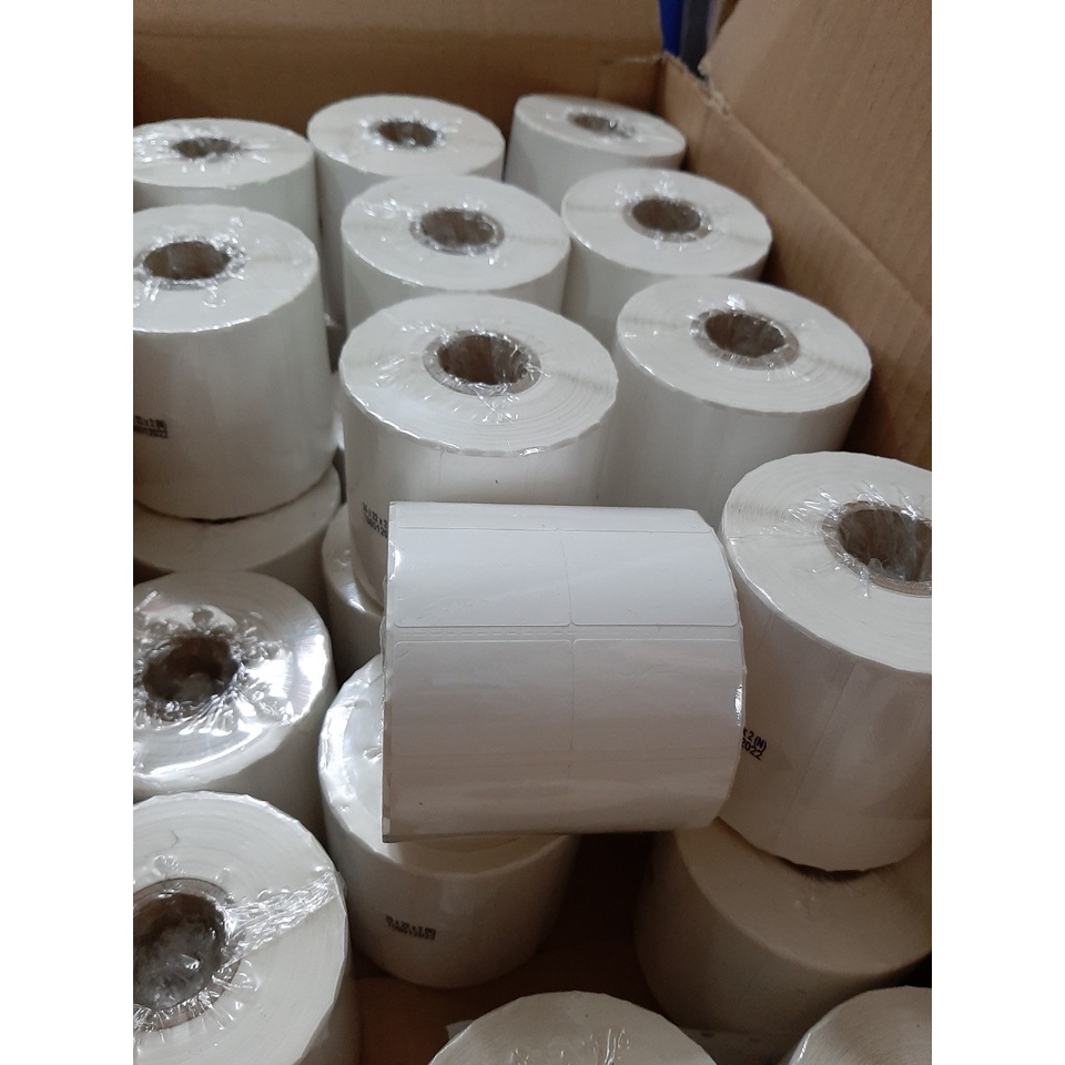 Cuộn in mã vạch, tem nhiệt khổ 2 tem 35x22 mm, giấy in khổ 35x22 mm, 2 tem/hàng tem nhãn hàng hóa