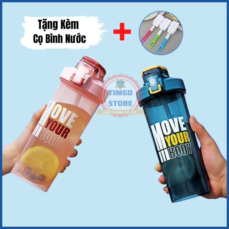 [Hàng Hot] Bình Nước Tập Gym, Thể Thao 800ml Có Con Lắc, Ống Hút, Nhựa PP An Toàn Cho Sức Khỏe