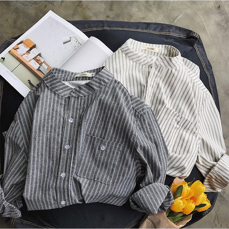 Áo sơ mi nam thời trang Áo Sơ Mi Đũi Kẻ Sọc Cổ Tàu - ASMB2 shop trang_sport | BigBuy360 - bigbuy360.vn