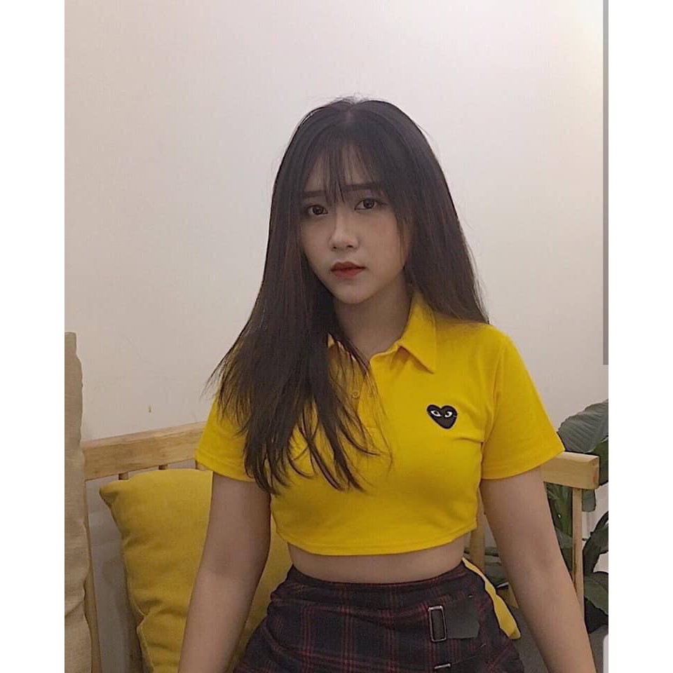 🍒Áo croptop cổ bẻ thêu tim ♥ mẫu mới cực xinh🍒(kèm ảnh thật)
