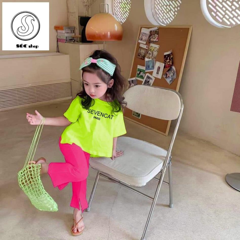 Đồ bộ bé gái áo form rộng, quần ôm body thời trang, sành điệu, in chữ, thun cotton (220587)