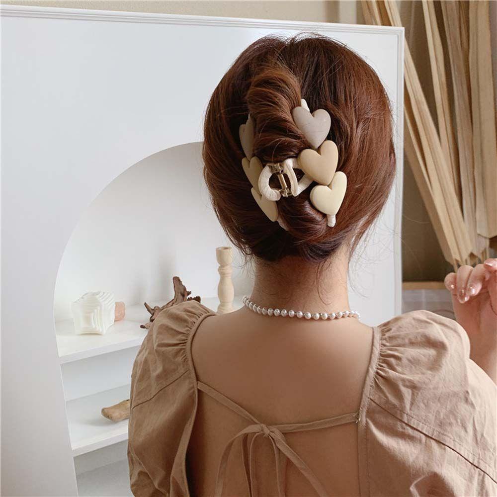 Kẹp Tóc Hình Trái Tim Màu Khaki / Cà Phê Dễ Thương