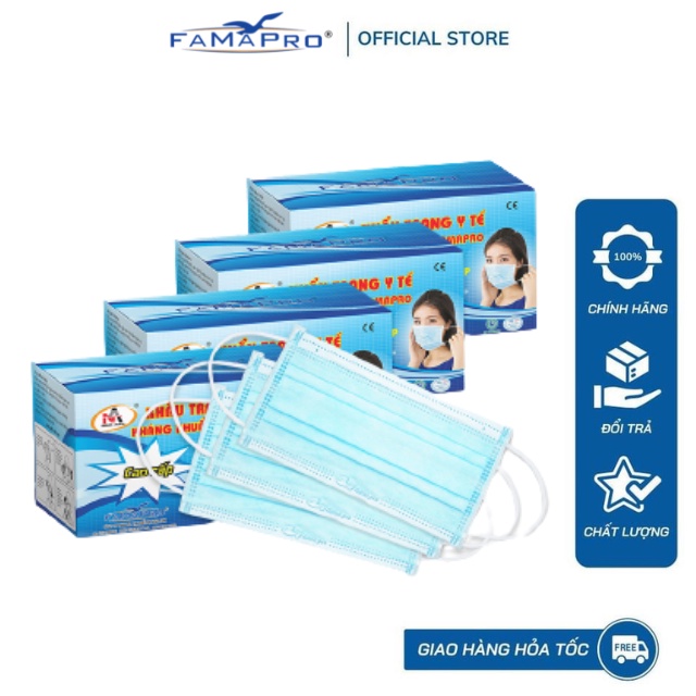 [FAMAPRO CÔ GÁI- COMBO 4- HỘP 50 CÁI] Khẩu trang y tế 4 lớp kháng khuẩn Famapro