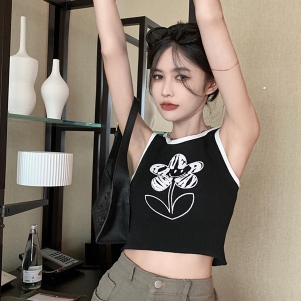 Áo hai dây nữ ZHELIHANGFEI dệt kim hình bông hoa gợi cảm thời trang