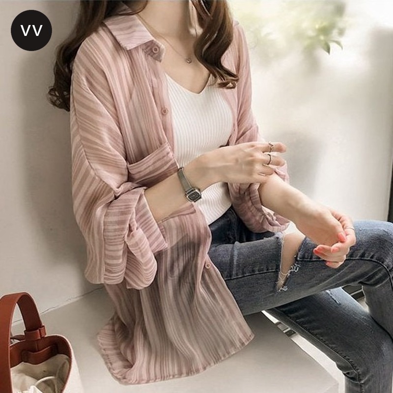 Áo Sơ Mi Nữ Tay Dài Dáng Rộng Màu Trơn Thời Trang