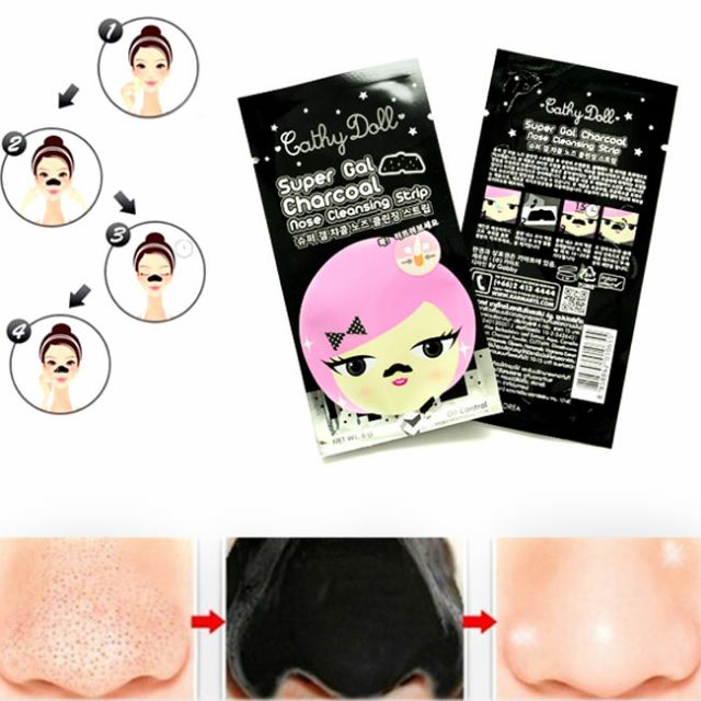 [HOT] ❄ Miếng Dán Lột Mụn Kiềm Dầu, Bã Nhờn Cathy Doll SUPER GAL CHARCOAL NOSE CLEANSING STRIP - Thái Lan ❄