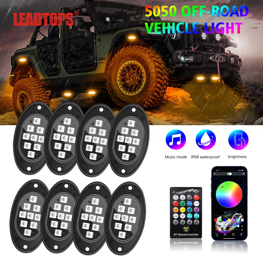 Bộ Đèn LED RGB Nhiều Màu Sắc Chống Nước Phát Sáng Kèm APP & RF Điều Khiển Từ Xa Cho Xe Jeep Địa Hình ATV SUV