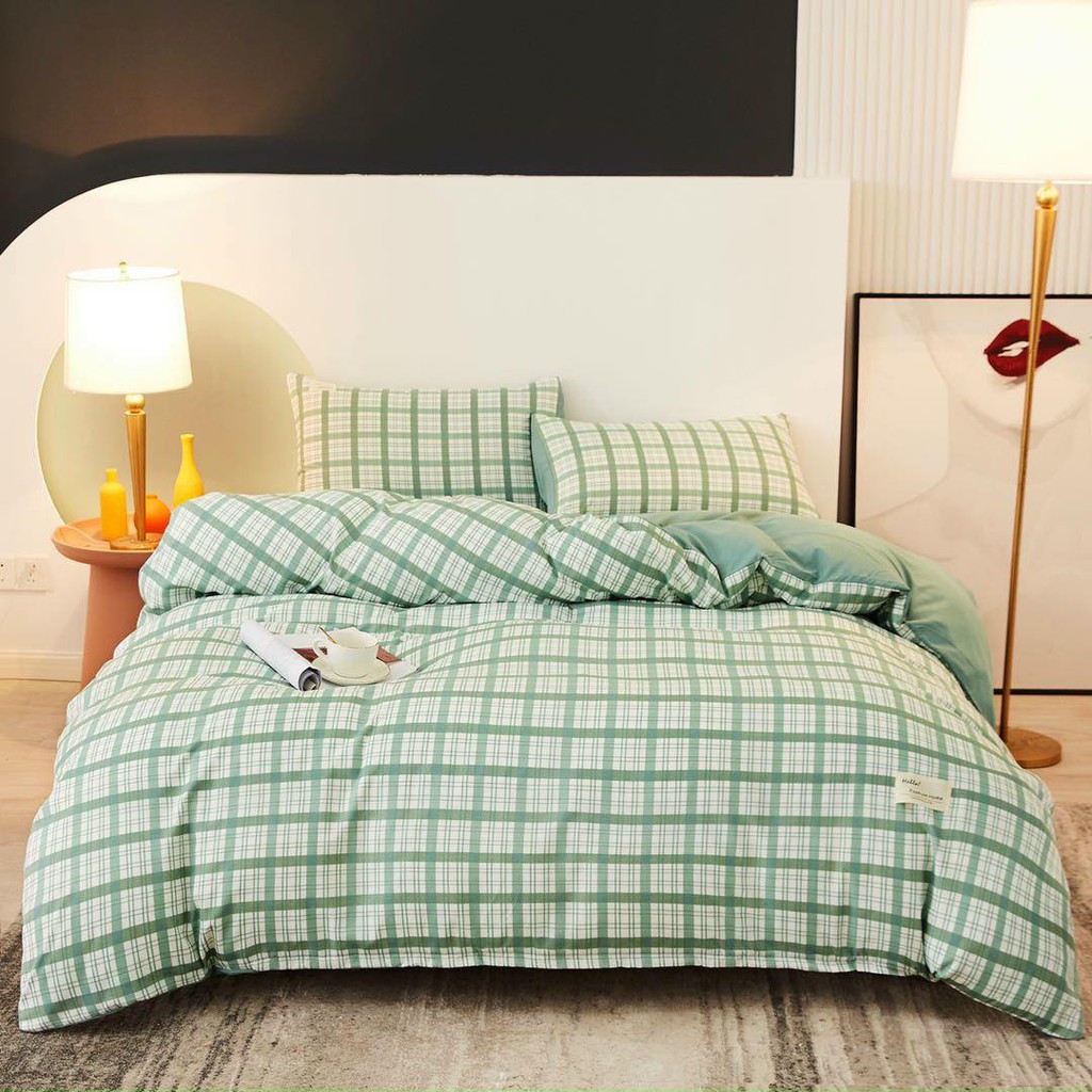 Bộ Chăn Ga Gối Cotton TC Emmidecor cao cấp Chăn ga TC kẻ miễn phí bo chun