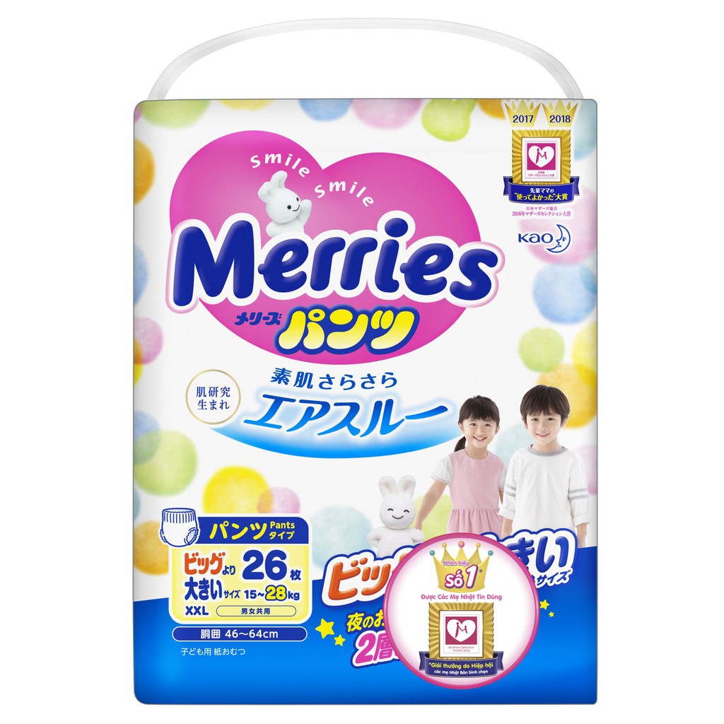 Bỉm quần Merries size XXL 26 miếng cho bé 15 – 28kg