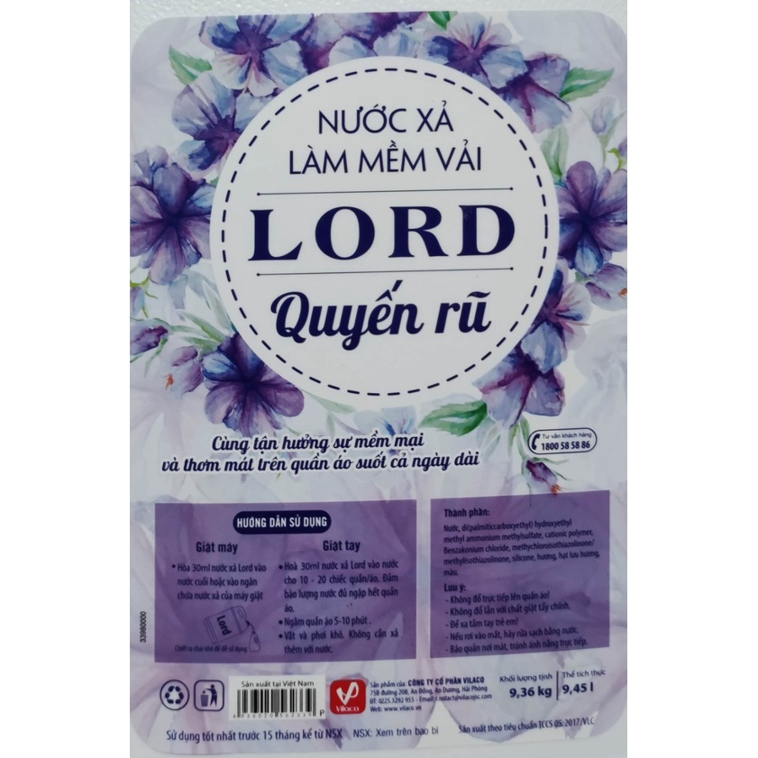 Nước xả làm mềm vải Lord tinh dầu Lavender 10kg - Siêu tiết kiệm