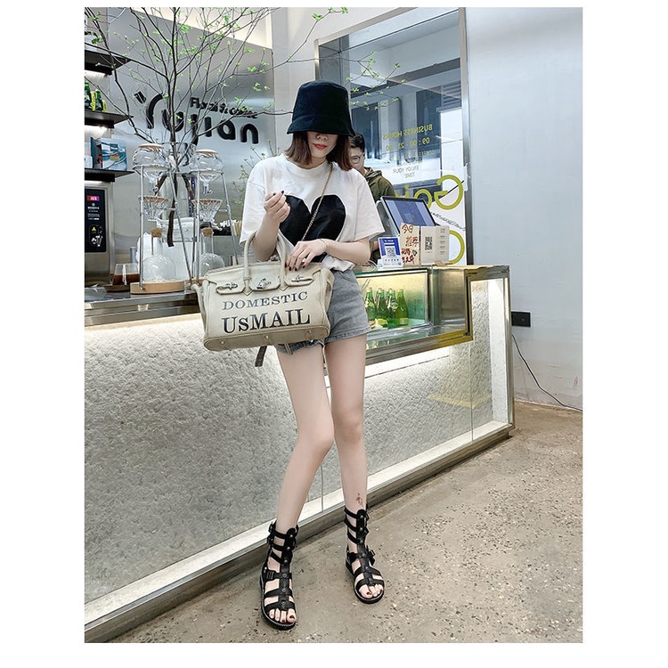 Giày Cao Gót Sandal Nữ Cổ Cao Phong Cách Chiến Binh La Mã