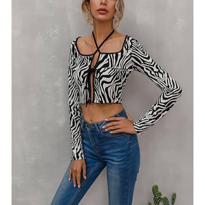 Áo Croptop Thun Sọc Ngựa Vằn