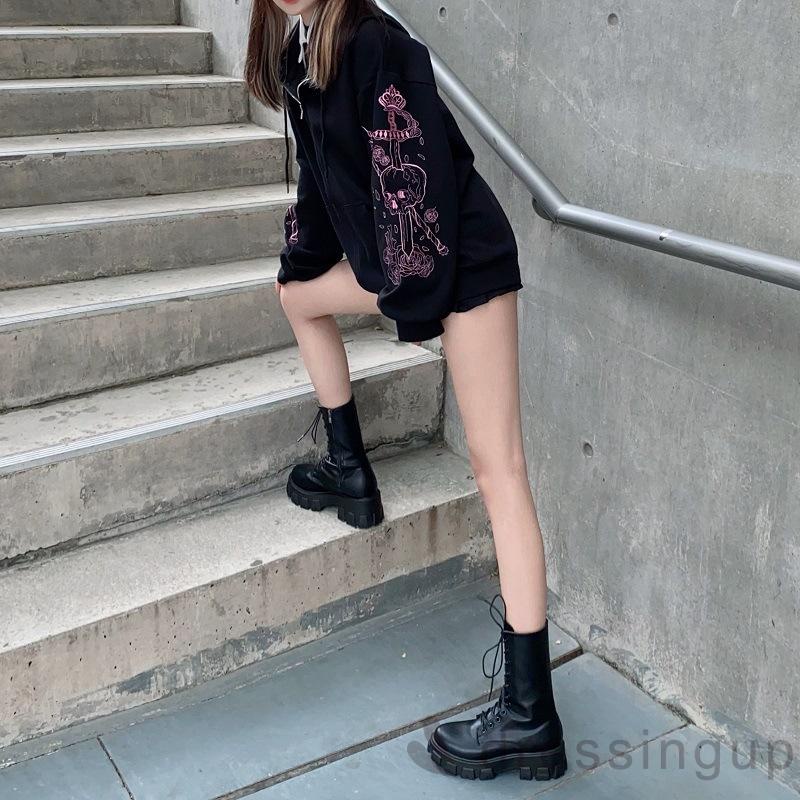 Áo Thun Nữ Tay Dài In Hình Đầu Lâu Cá Tính