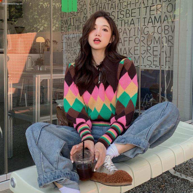 Áo sweater dáng ngắn cổ búp bê thời trang mùa đông 2021 dành cho nữ