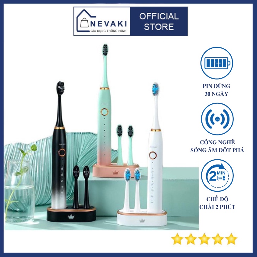 Bàn chải điện cao cấp JIALAIYA sạc không dây thế hệ mới - 6 chế độ ,chống nước IPX8,tặng 5 đầu lông chải mềm mịn Nevaki