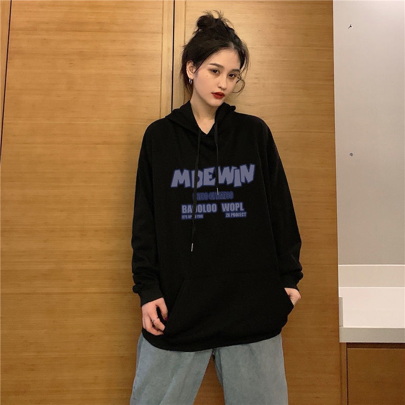 Áo hoodie ZHELIHANGFEI tay dài dáng rộng phong cách preppy thời trang mùa đông