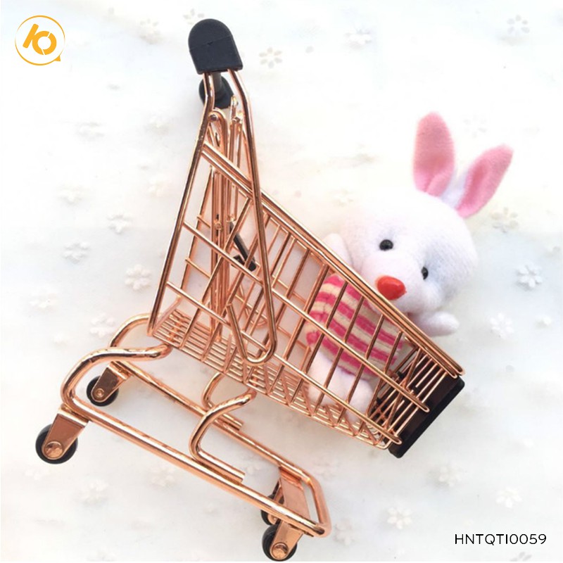 Xe đẩy siêu thị mini cho bé, xe đẩy mini bằng sắt màu hồng, vàng đồng SHOP10K