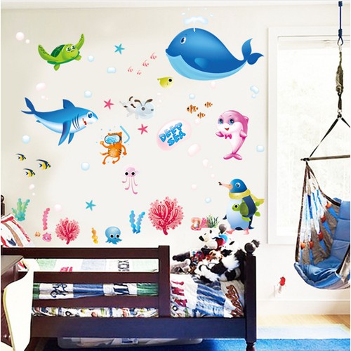 Tranh trang trí phòng cho bé Cá voi đại dương Deep Sea- Giấy và Decal dán tường trẻ em