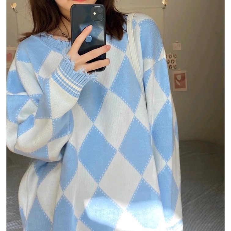 Áo len nữ caro retro dễ thương siêu hot