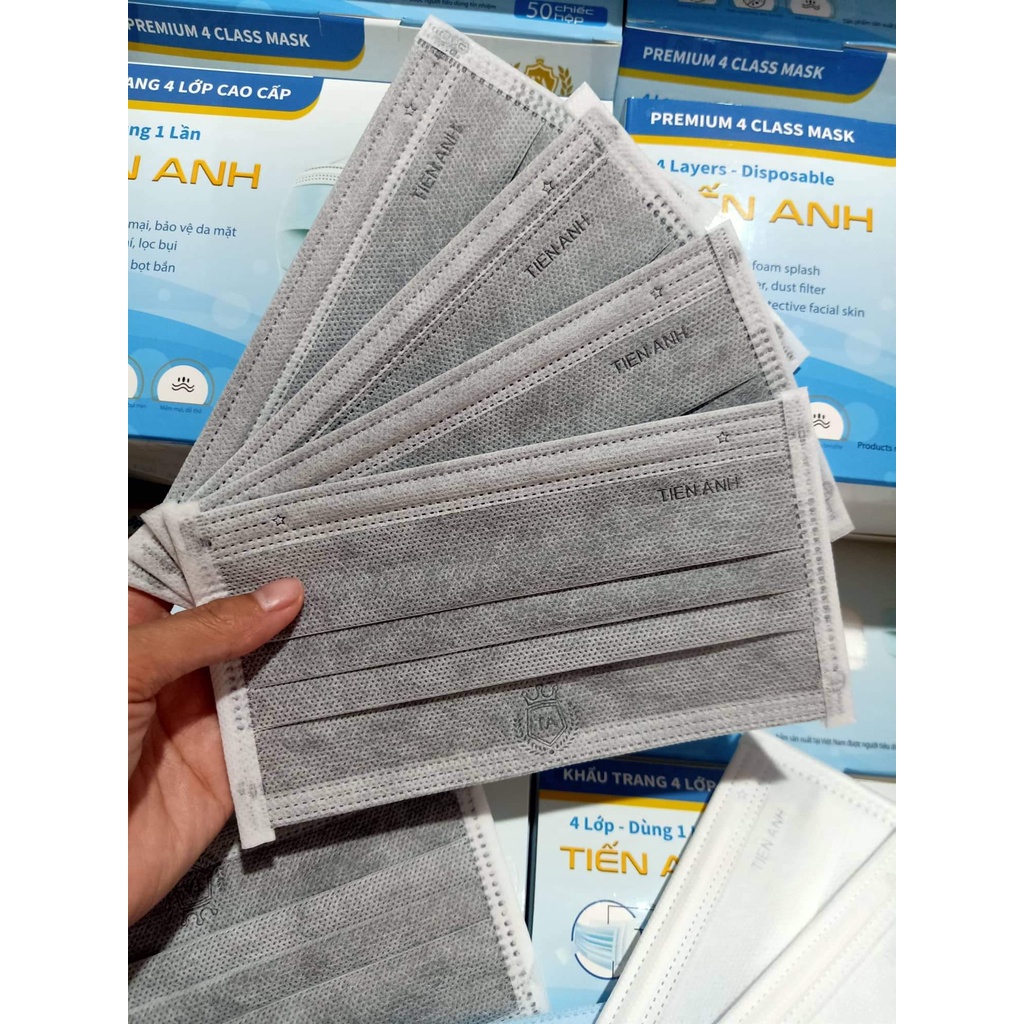 Hộp 50 chiếc Khẩu trang y tế 4 lớp kháng khuẩn màu xám