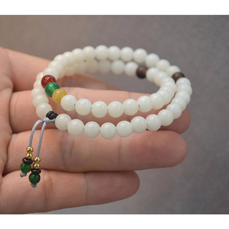 Vòng Tay Chuỗi Hạt Bồ Đề Trắng Hai Vòng Tròn Cỡ 6mm Thủ Công Năm Mới Cho Nữ