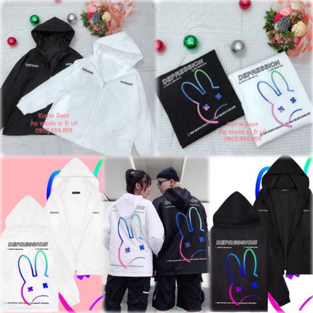Áo khoác dù nam nữ in thỏ form rộng có size lớn