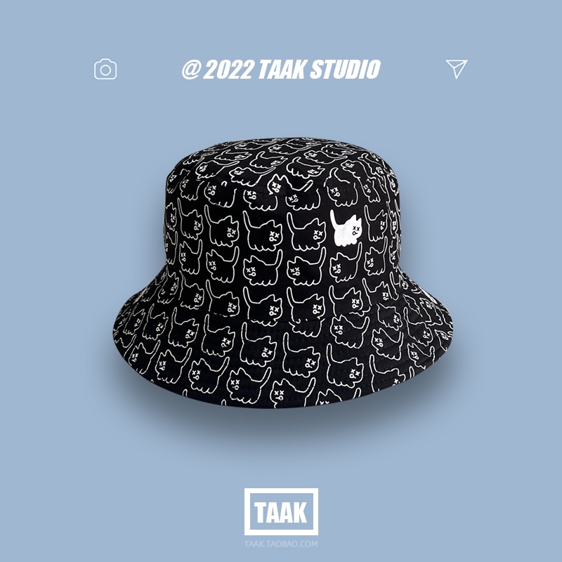 Nón Tai Bèo Chống Nắng Hai Mặt Họa Tiết Mèo Dễ Thương Phong Cách Nhật Bản