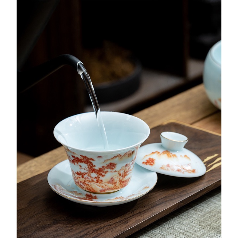 Chén Khải Tiềm Trà Bằng Sứ Trắng Bạch Định Thấu Quang (Dung Tích 180 ml)