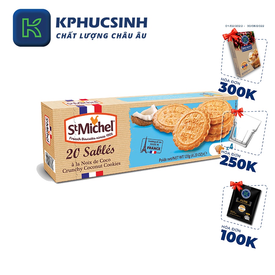 Bánh quy bơ St Michel Sables dừa 120g KPHUCSINH - Hàng Chính Hãng
