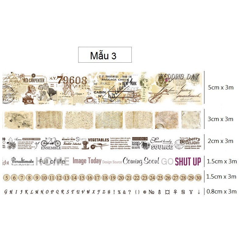 Set băng dính washi tape trang trí planner scrapbook WST111