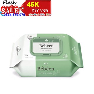 KHĂN ƯỚT EM BÉ HÀN QUỐC BEBEEN KHÔNG MÙI XANH LÁ - GÓI 100 MIẾNG NẮP DECAN