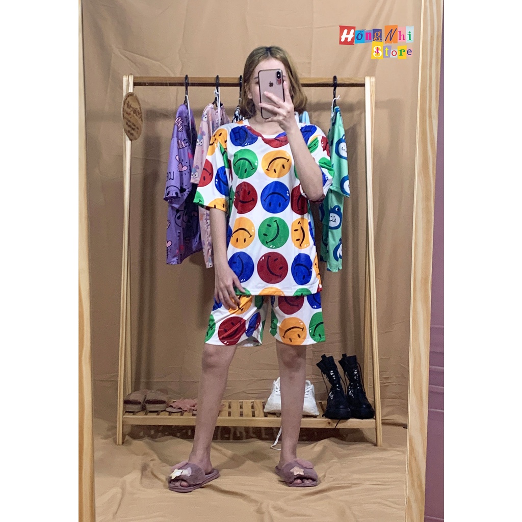 Bộ Thun Ngủ Hoạt Hình Tay Lỡ Kèm Túi Vải Phối Quần Short Oversize Ulzzang Dáng Rộng - MM